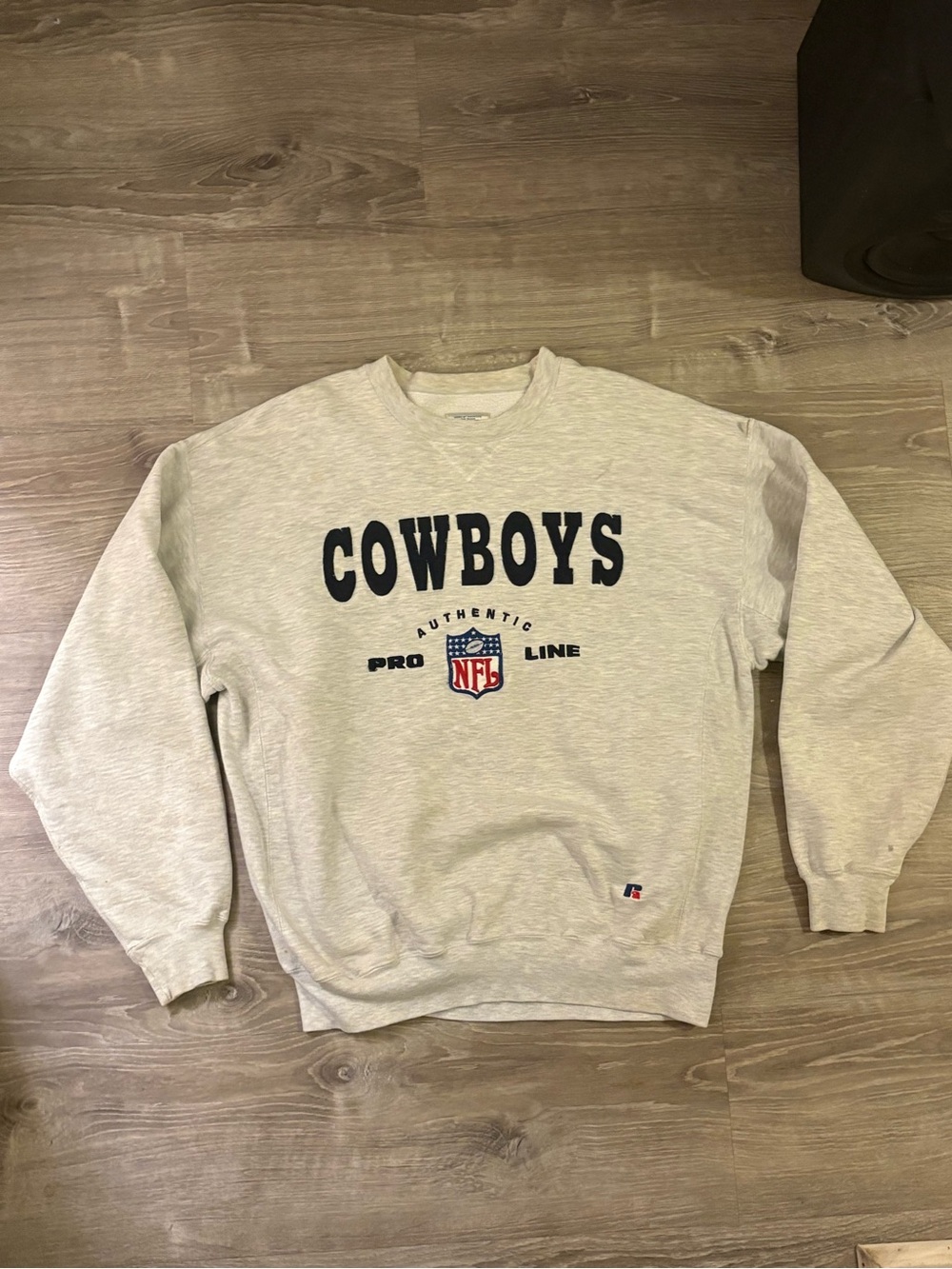 Russell Athletic Cowboys Crewneck Sweatshirt in Light Gray with Navy Print